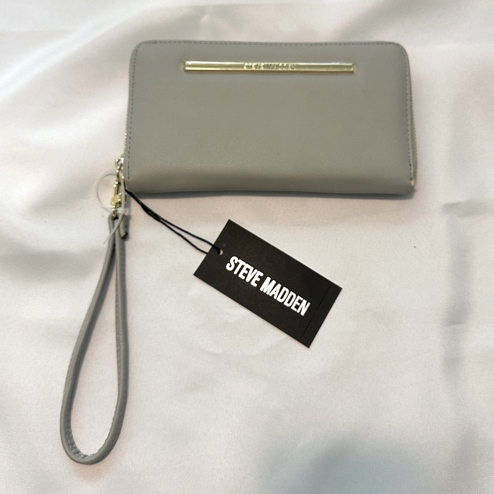 Steve Madden Gray Wristlet Clutch with Gold Accent